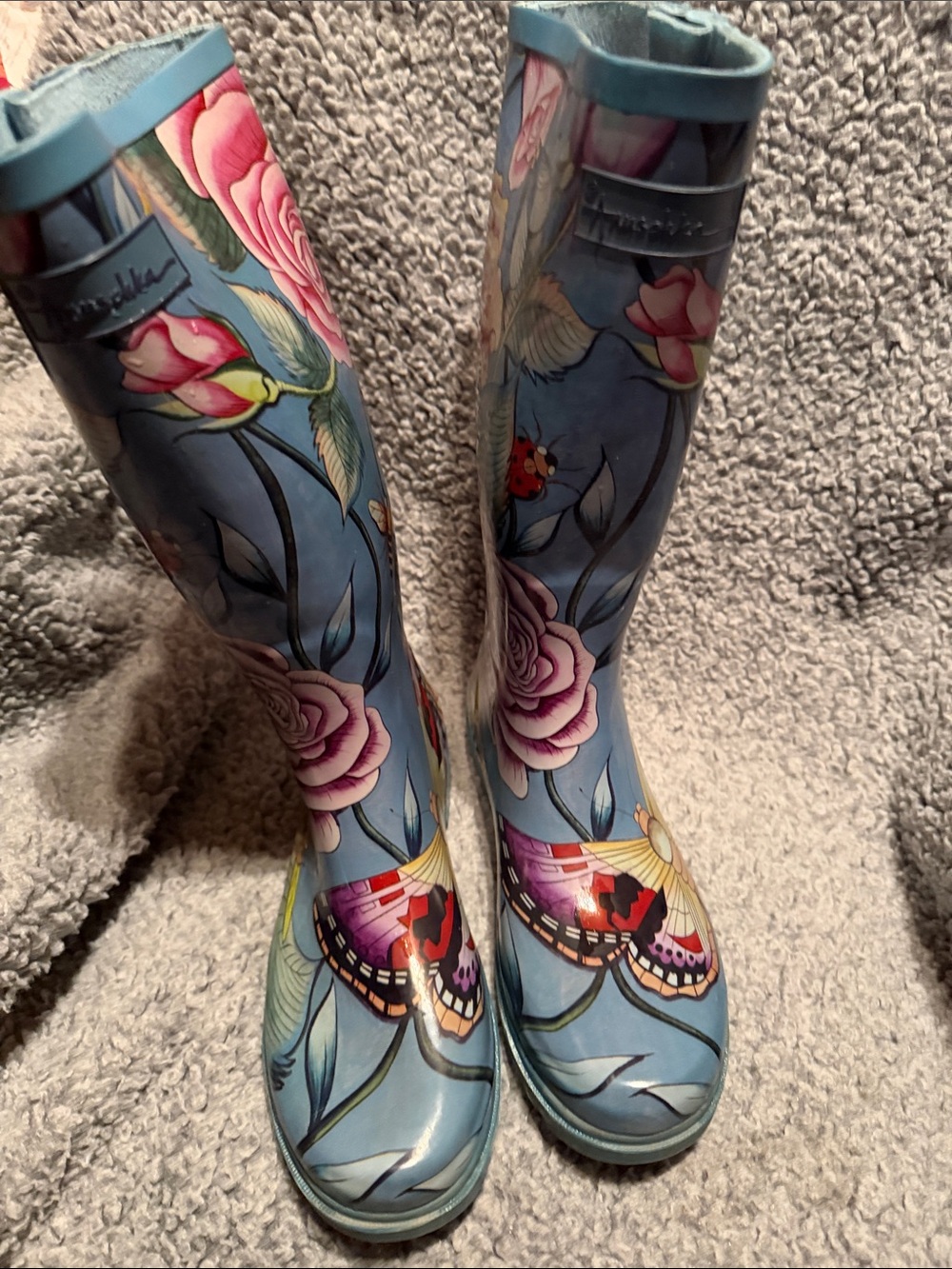 Anuschka Blue Floral & Butterfly Tall Women's Rain Boots 10 women - Picture 5 of 6
